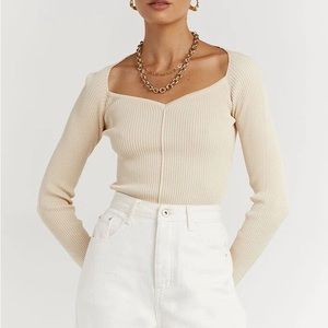 Dissh - JANIE STONE SWEETHEART KNIT TOP - S / STONE